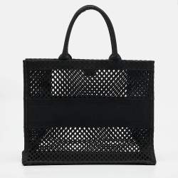 Pre Owned Dior Black Mesh Embroidered Canvas Large Book Tote