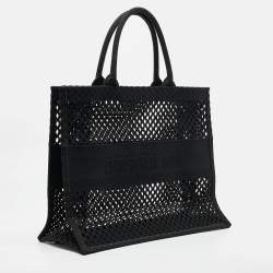 Pre Owned Dior Black Mesh Embroidered Canvas Large Book Tote