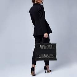 Pre Owned Dior Black Mesh Embroidered Canvas Large Book Tote