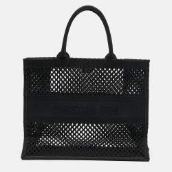 Pre Owned Dior Black Mesh Embroidered Canvas Large Book Tote