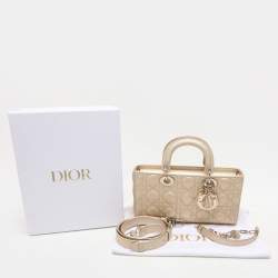 Pre Owned Dior Gold Iridescent Cannage Leather Medium Lady D-Joy Tote