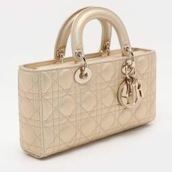 Pre Owned Dior Gold Iridescent Cannage Leather Medium Lady D-Joy Tote