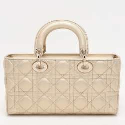 Pre Owned Dior Gold Iridescent Cannage Leather Medium Lady D-Joy Tote