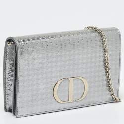 Dior Silver Microcannage Patent Leather 30 Montaigne Convertible Belt Bag
