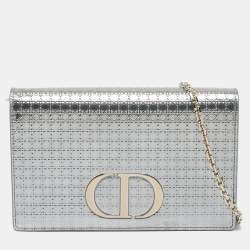 Dior Silver Microcannage Patent Leather 30 Montaigne Convertible Belt Bag