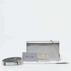 Dior Silver Microcannage Patent Leather 30 Montaigne Convertible Belt Bag