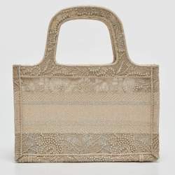 Pre Owned Dior Metallic Gold Embroidered Mesh Mini Book Tote