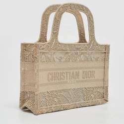 Pre Owned Dior Metallic Gold Embroidered Mesh Mini Book Tote