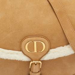 Pre Owned Dior Brown/Off White Suede and Shearling Medium Bobby Shoulder Bag