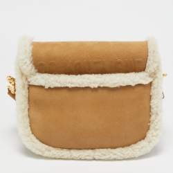 Pre Owned Dior Brown/Off White Suede and Shearling Medium Bobby Shoulder Bag