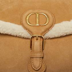 Pre Owned Dior Brown/Off White Suede and Shearling Medium Bobby Shoulder Bag