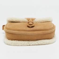 Pre Owned Dior Brown/Off White Suede and Shearling Medium Bobby Shoulder Bag