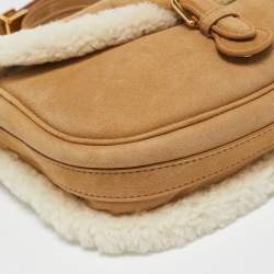 Pre Owned Dior Brown/Off White Suede and Shearling Medium Bobby Shoulder Bag