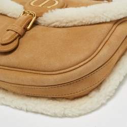 Pre Owned Dior Brown/Off White Suede and Shearling Medium Bobby Shoulder Bag