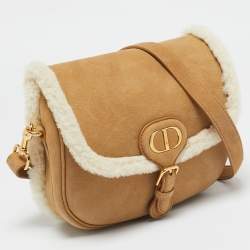 Pre Owned Dior Brown/Off White Suede and Shearling Medium Bobby Shoulder Bag