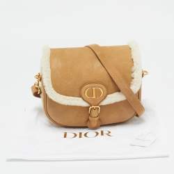 Pre Owned Dior Brown/Off White Suede and Shearling Medium Bobby Shoulder Bag