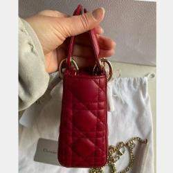 Pre Owned Dior Wine Red Leather Mini Lady Dior Tote Bag