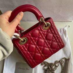Pre Owned Dior Wine Red Leather Mini Lady Dior Tote Bag
