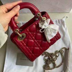 Pre Owned Dior Wine Red Leather Mini Lady Dior Tote Bag