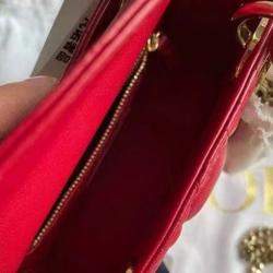 Pre Owned Dior Wine Red Leather Mini Lady Dior Tote Bag