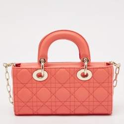 Pre Owned Dior Orange Cannage Leather Small Lady D-Joy Tote