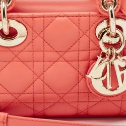 Pre Owned Dior Orange Cannage Leather Small Lady D-Joy Tote