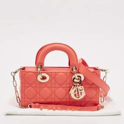 Pre Owned Dior Orange Cannage Leather Small Lady D-Joy Tote