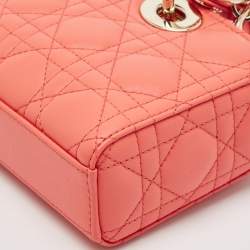 Pre Owned Dior Orange Cannage Leather Small Lady D-Joy Tote