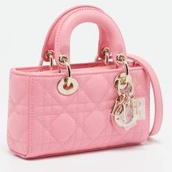 Pre Owned Dior Pink Cannage Leather Micro Lady D-Joy Tote