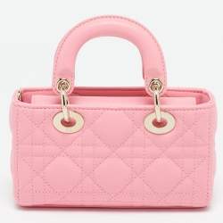 Pre Owned Dior Pink Cannage Leather Micro Lady D-Joy Tote