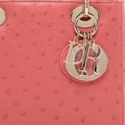 Dior Pink Ostrich Leather Small Lady Dior Tote