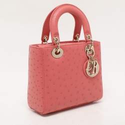 Dior Pink Ostrich Leather Small Lady Dior Tote