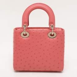 Dior Pink Ostrich Leather Small Lady Dior Tote