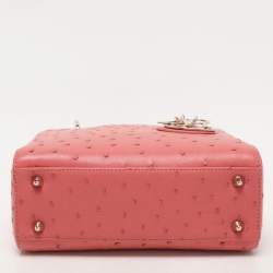 Dior Pink Ostrich Leather Small Lady Dior Tote