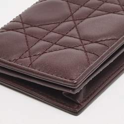 Pre Owned Dior Burgundy Cannage Leather Lady Dior Flap Card Case
