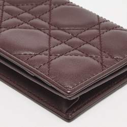 Pre Owned Dior Burgundy Cannage Leather Lady Dior Flap Card Case
