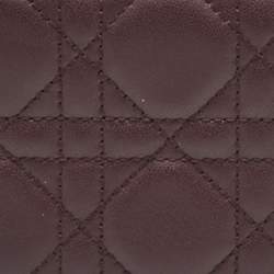 Pre Owned Dior Burgundy Cannage Leather Lady Dior Flap Card Case
