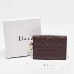 Pre Owned Dior Burgundy Cannage Leather Lady Dior Flap Card Case