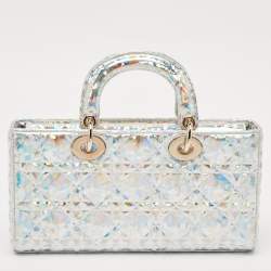 مملوكة مسبقًا Dior Silver Iridescent Diamond Cannage Leather Medium Lady D-Joy Tote