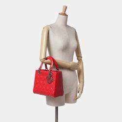 Pre Owned Dior Red Medium Patent Cannage Lady Dior Bag
