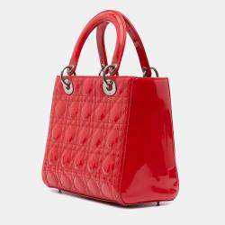 Pre Owned Dior Red Medium Patent Cannage Lady Dior Bag