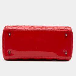 Pre Owned Dior Red Medium Patent Cannage Lady Dior Bag