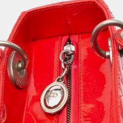 Pre Owned Dior Red Medium Patent Cannage Lady Dior Bag