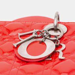Pre Owned Dior Red Medium Patent Cannage Lady Dior Bag