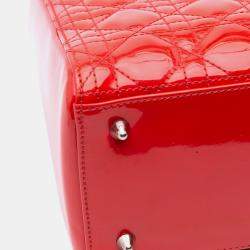 Pre Owned Dior Red Medium Patent Cannage Lady Dior Bag