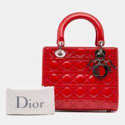 Pre Owned Dior Red Medium Patent Cannage Lady Dior Bag