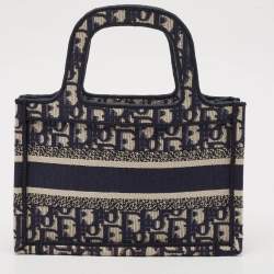 Pre Owned Dior Navy Blue Oblique Canvas Mini Book Tote
