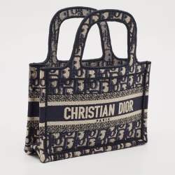 Pre Owned Dior Navy Blue Oblique Canvas Mini Book Tote