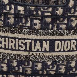 Pre Owned Dior Navy Blue Oblique Canvas Mini Book Tote