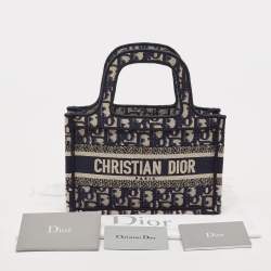 Pre Owned Dior Navy Blue Oblique Canvas Mini Book Tote